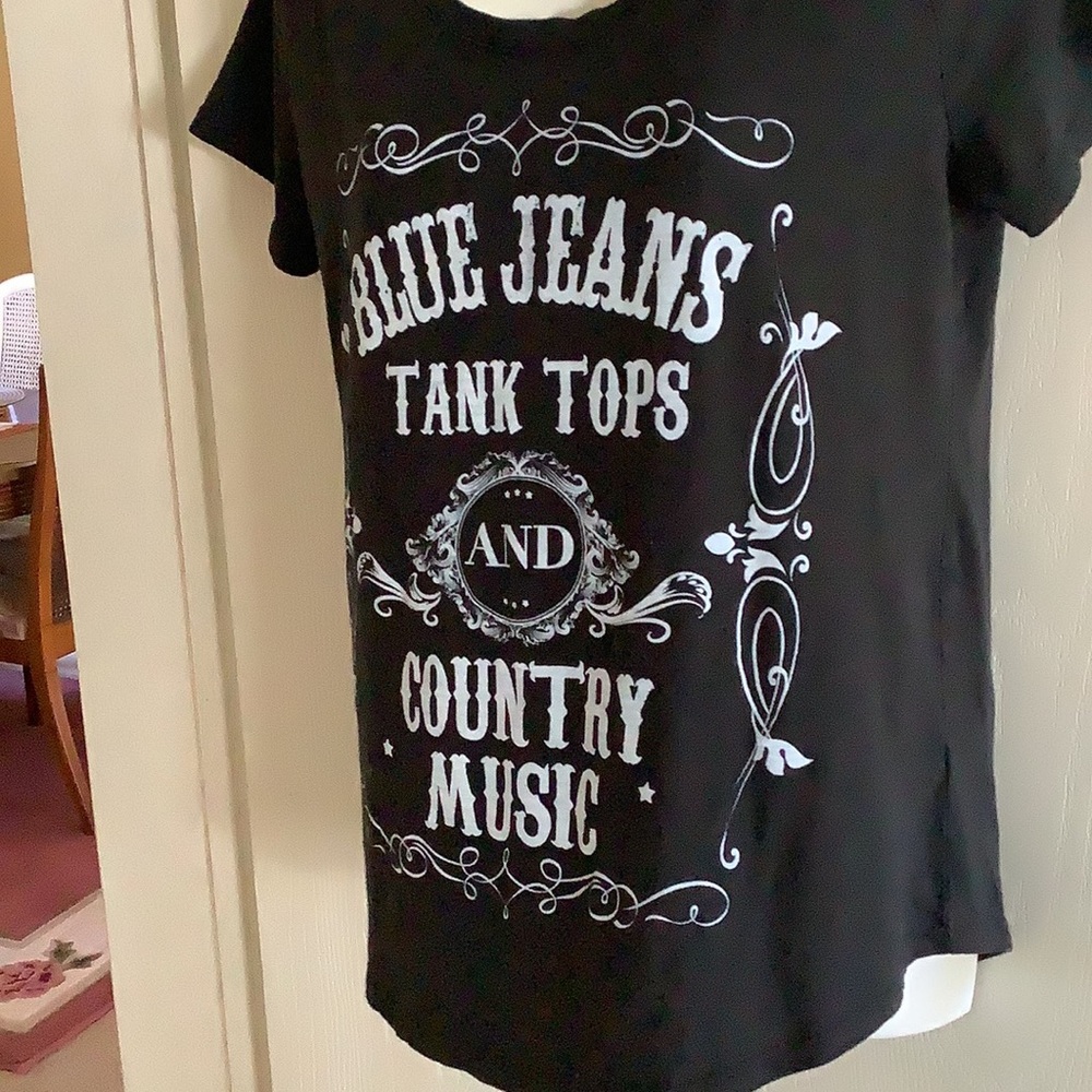 Country Music 🎶 T-shirt Mic & Jack black short sleeve med cute top stret…